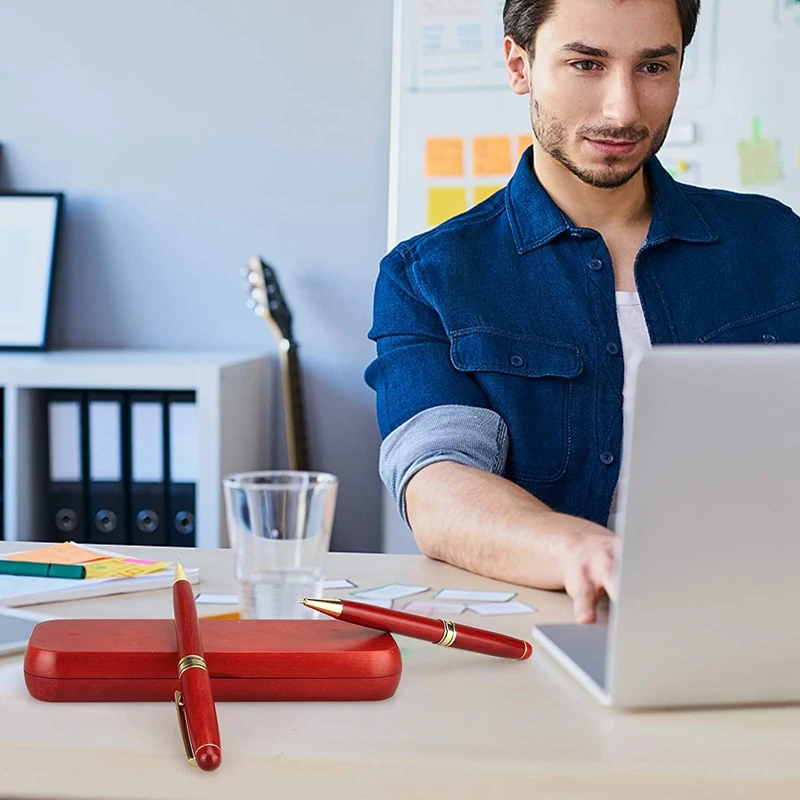 Набор деревянных ручек для письма 2 шт. с футляром и 4 стержнями красивых