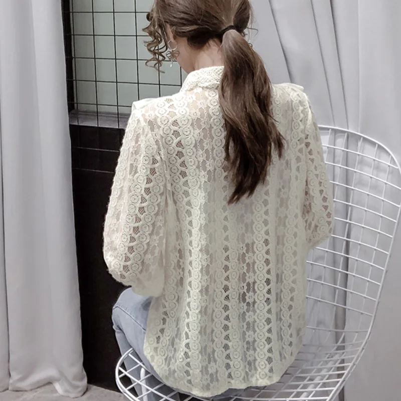 #2015 весенние кружевные женские рубашки с бантом и воротником лацканами