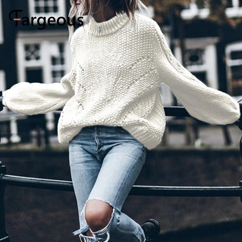 Женский трикотажный пуловер свободный однотонный джемпер с вырезами Осень-зима |