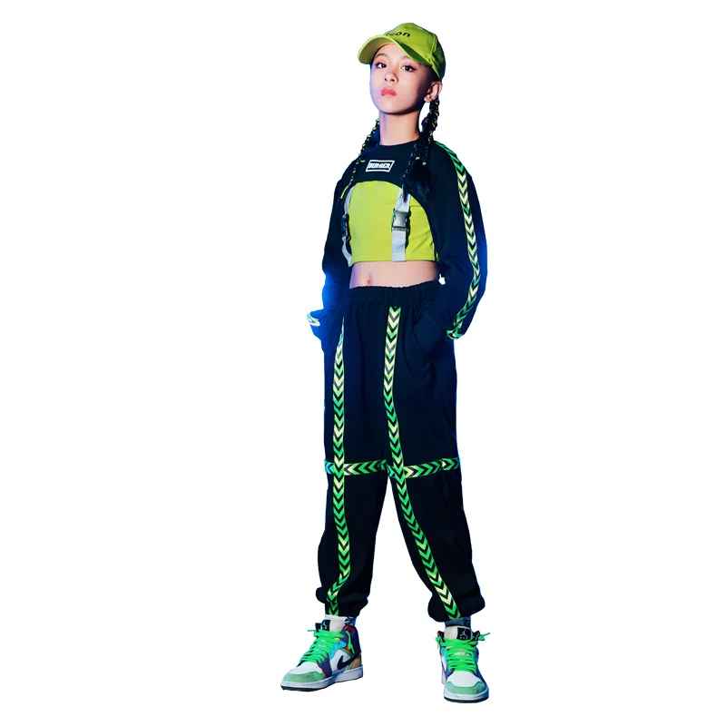 

2020 Hip Hop Dance Costumes For Kids Girls Jazz Performance Clothes Loog Sleeve Hiphop Suit Modern Dance Rave Clothes