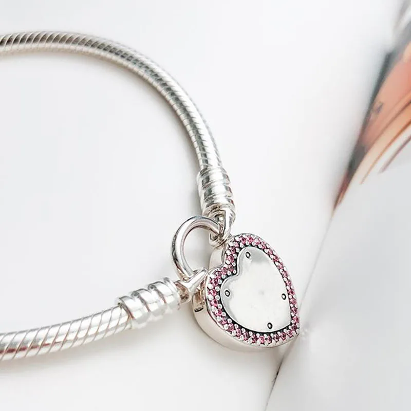 

100% 925 Sterling Silver Pan Bracelet Shiny Heart-shaped Chain Pan Bracelet Fit European Charm Bracelets Women Jewelry