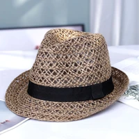 natural panama soft shaped straw hat summer women sun hats men beach sun cap uv protection straw felt hat grass color raffia cap