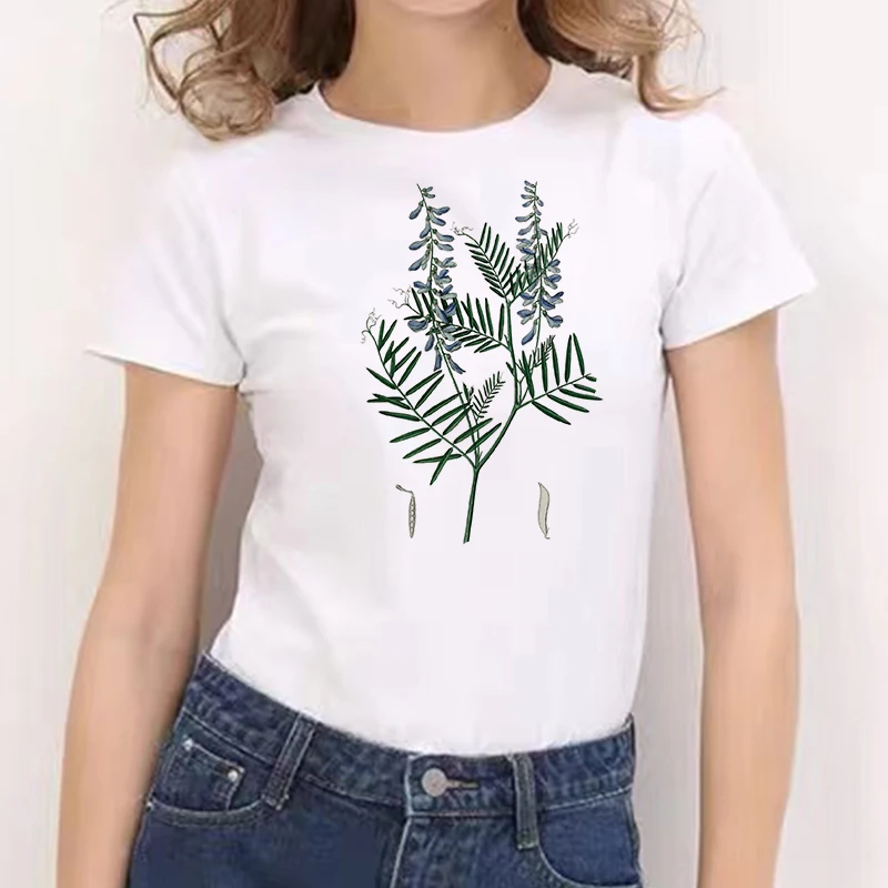 

2021 Women T-Shirt Summer Short Sleeve Flowers Graphic Print Fashion Casual Oversized White T shirts Top Tees Female Clothing