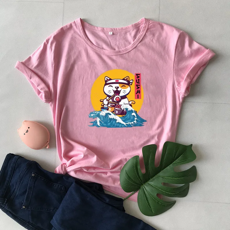 Рубашка счастливого Манеки Neko Милая футболка с японским котом для суши и рамен