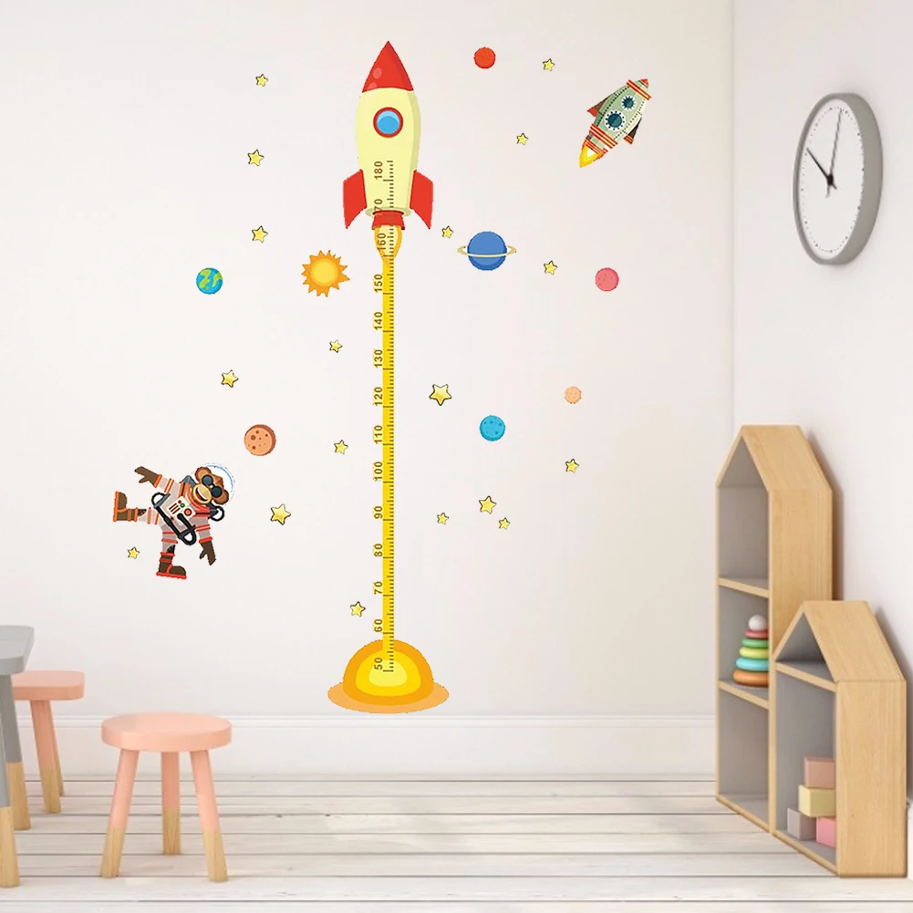 Таблица роста домашняя настенная наклейка мультяшное пространство ракета