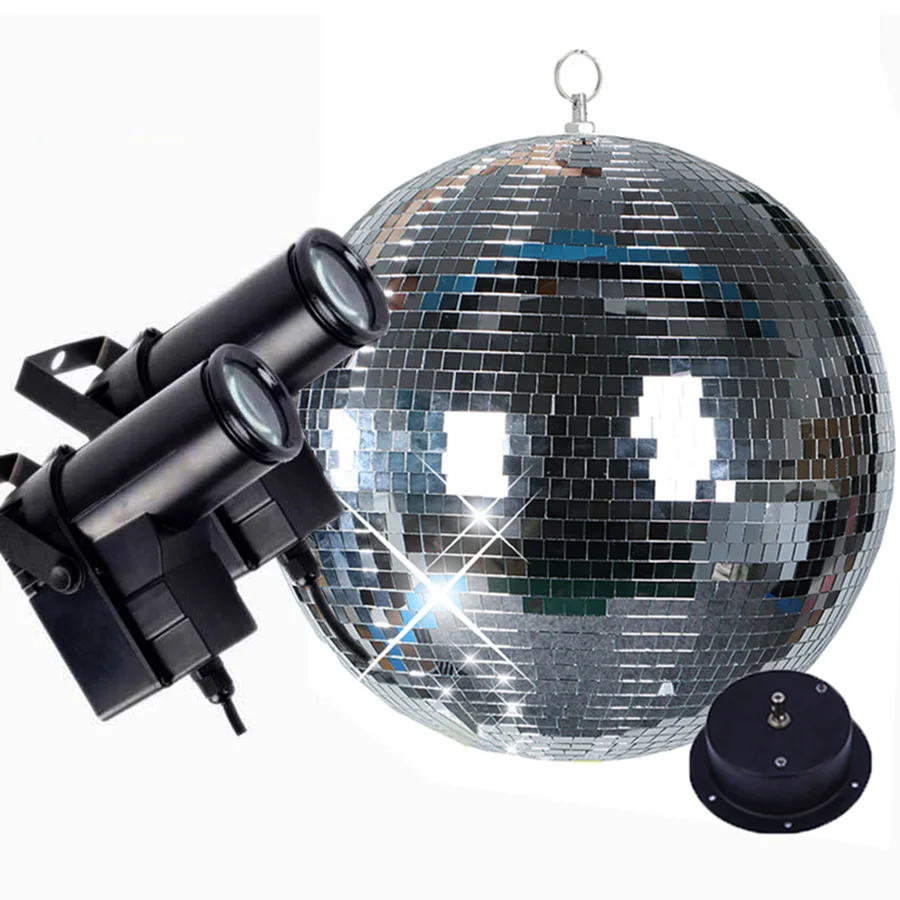 

Thrisdar Dia25CM 30CM Hanging Glass Disco Mirror Ball With 2PCS 10W RGB Beam Pinspot Lamp Wedding Party KTV Disco Stage Light