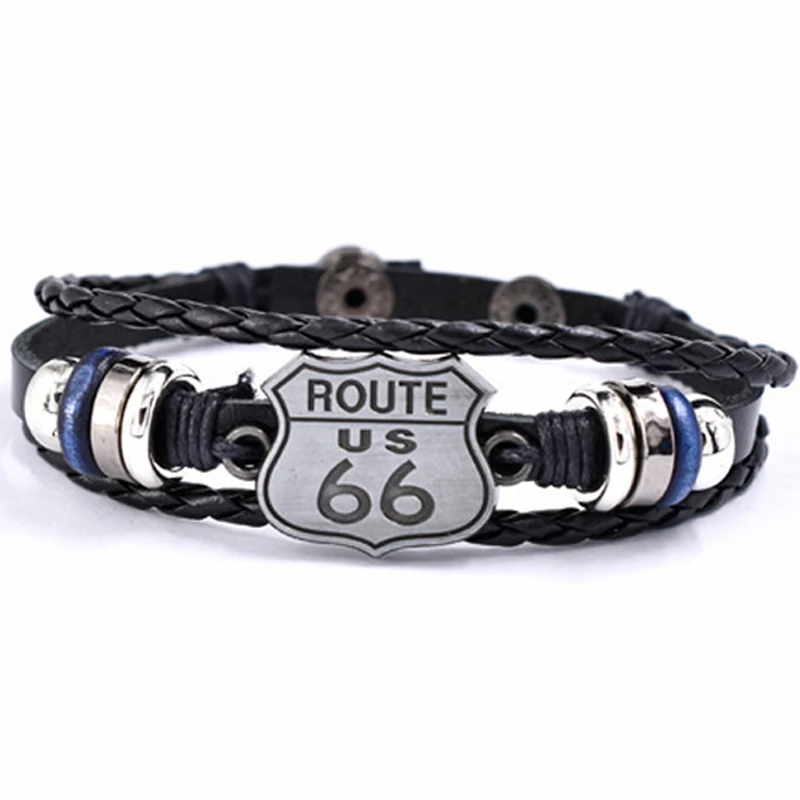 Винтажный Браслет SONGDA ROUTE 66 для мужчин и женщин многослойный кожаный ювелирный