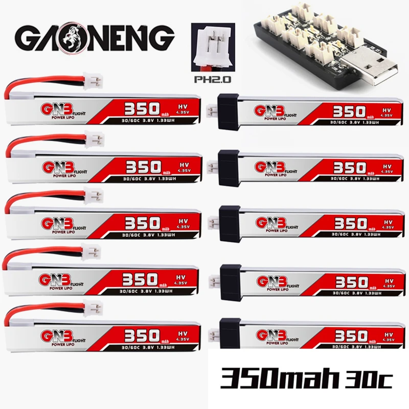 Bater&iacute;a de Lipo GNB 1S HV, 350mAh, 3,8 V, 4,35 V, 30C/60C, PH2.0, para Micro RC, FPV, carreras, Cine, Whoop, BetaFPV, Drone Quadcoper con cargador-0