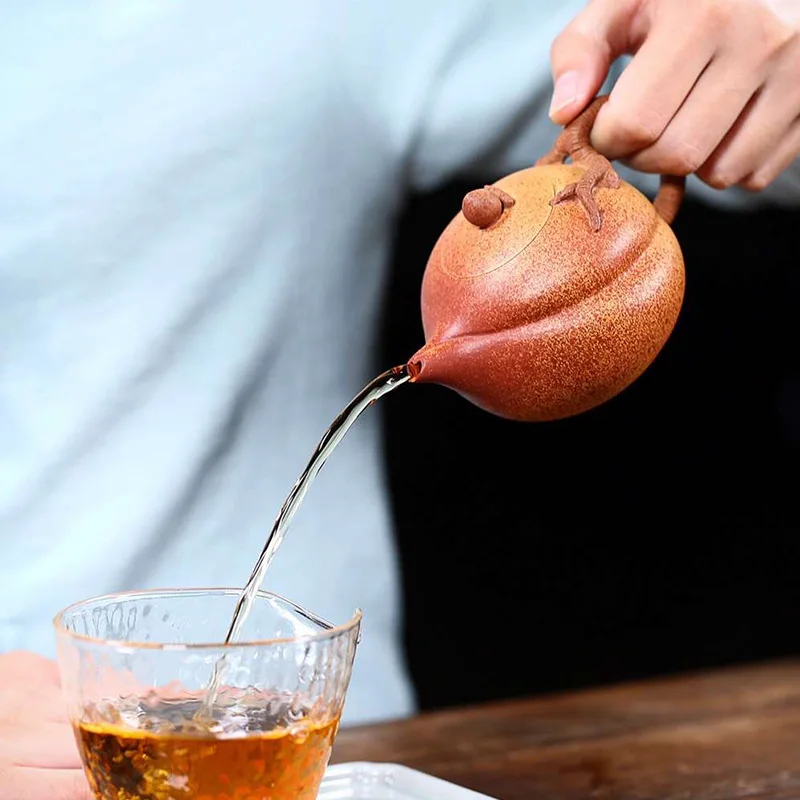 

Yixing Zisha teapot famous pure handmade products bionic longevity peach blossom Teapot Tea Set