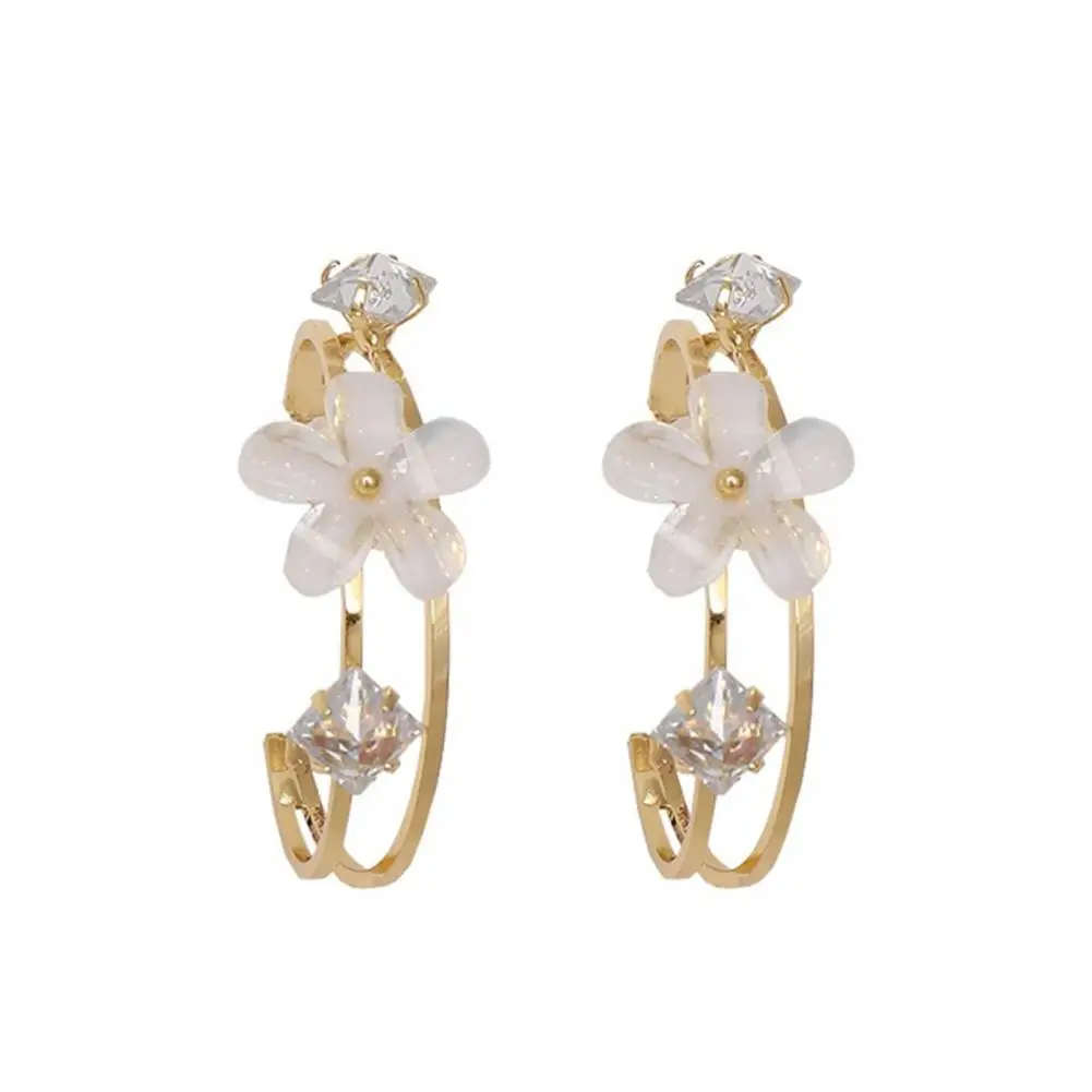 

Not Easily Deformed Alloy Women Sweet Flower Rhinestone Ear Hoops for Banquet