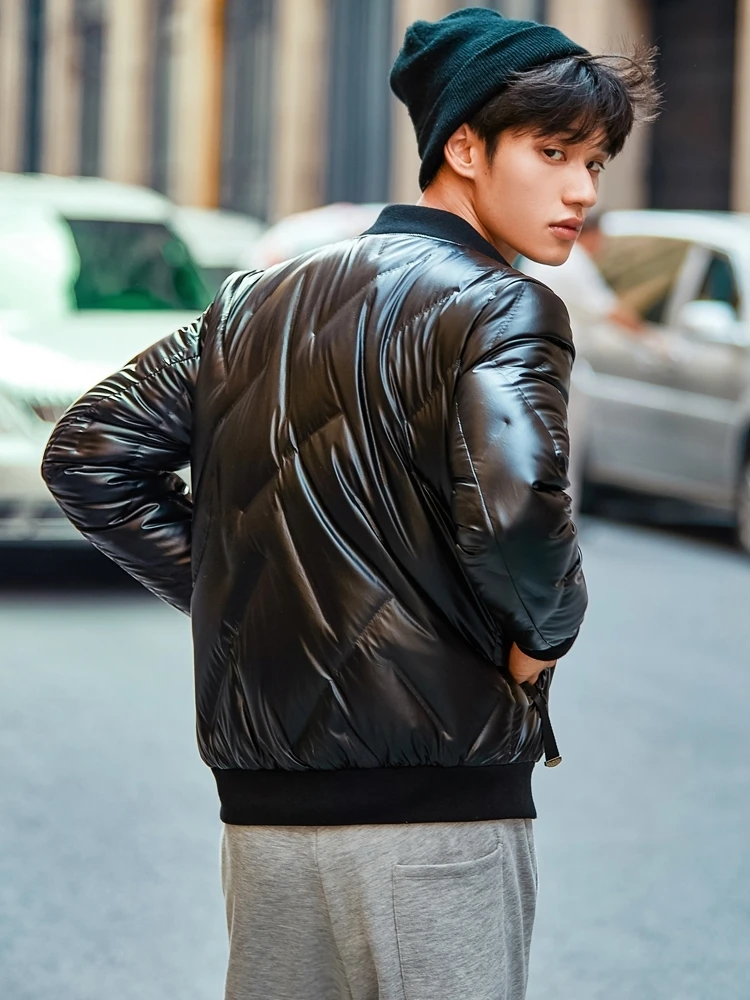 Мужское зимнее пальто корейский белый пуховик на утином пуху теплая парка