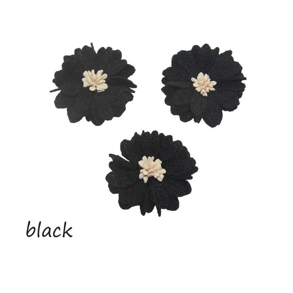 black 4,5 см 12 шт./пакет искусственный цветок ремесло ткани на платформе с цветочным принтом повязка на голову, для самостоятельного изготовления букет невесты украшения - Цвет: black