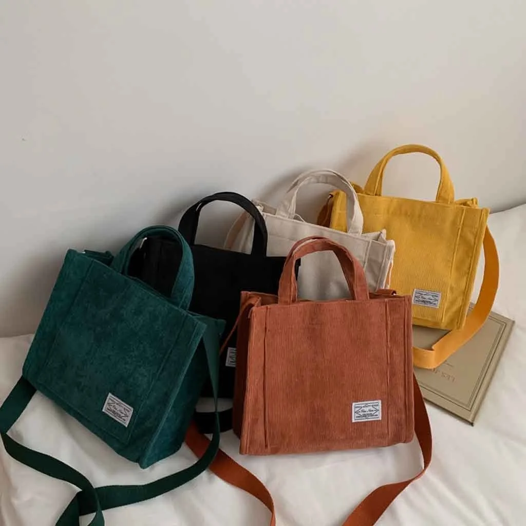 

Women's Corduroy handbag Bracelet zipper cotton bag leisure bag women's ecological handbag retro mail bag AA