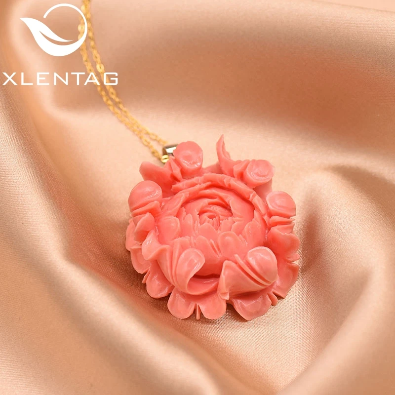 XlentAg, дизайн, Коралловый цветок, 925 пробы, серебряная подвеска, ожерелье для женщин, вечерние ожерелья, хорошее ювелирное изделие GN0072