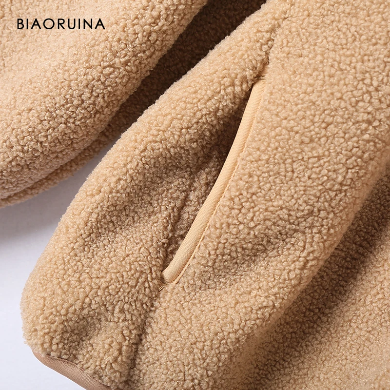 BIAORUINA Женская однотонная Модная тонкая куртка из искусственного меха с молнией, Женская Повседневная Удобная теплая куртка с v-образным вырезом, подходит ко всему
