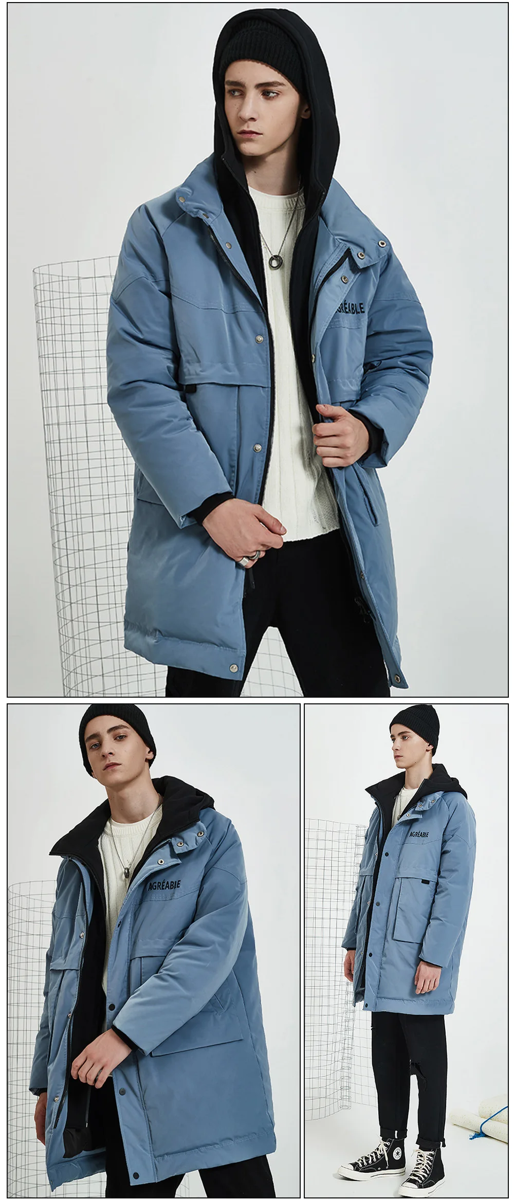 AKSR мужской пуховик, пальто, зимний длинный пуховик, пальто, Мужская Толстая теплая пуховая куртка с капюшоном, длинные пальто, Мужская ветровка
