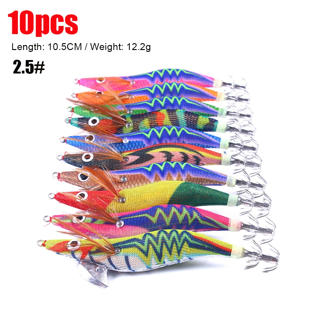 

5/10Pcs Squid lure Shrimp Jigs Wood lure Luminous Octopus lures 3D Eyes Cuttlefish Artificial bait jigging fishing lure