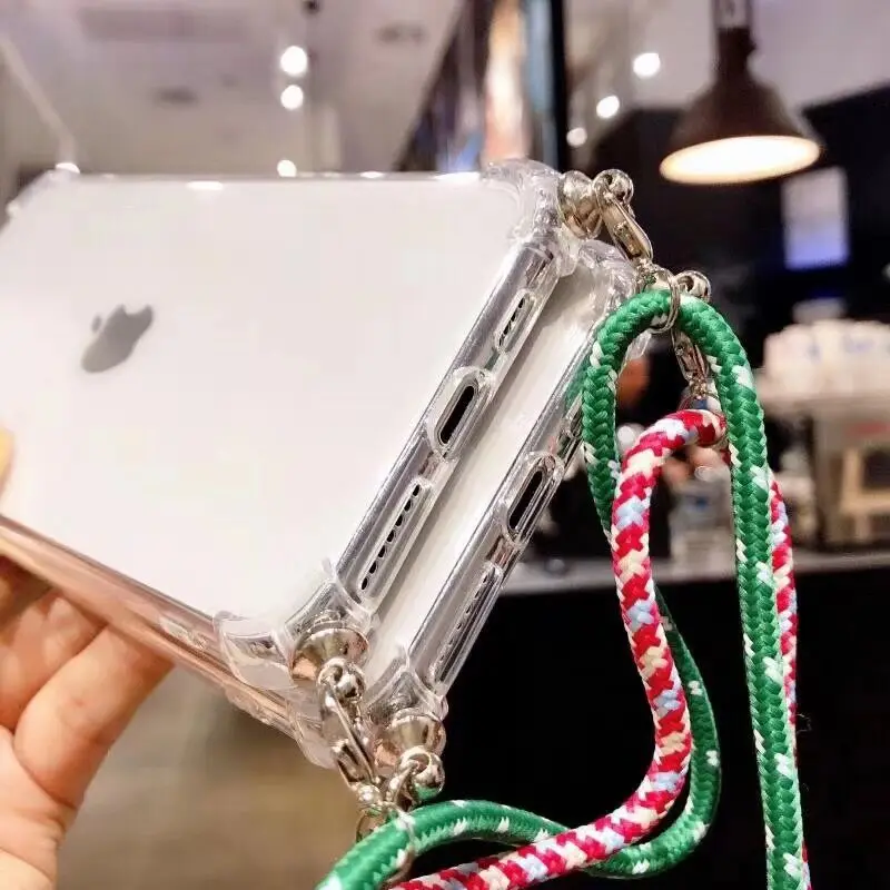 Crossbody Strap Chain Phone Case For iPhone 11 Pro Max XR X XS 7 8 6S Plus Clear Soft TPU Shockproof Back Cover | Мобильные телефоны