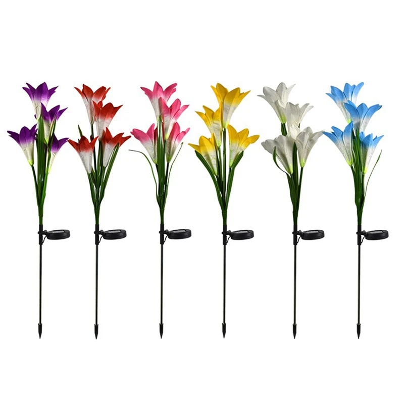 

6 Pack Outdoor Solar Garden Flower Stake Lights Multi-Color Changing Lily Solar Flower Decorative Lights for Patio Yard