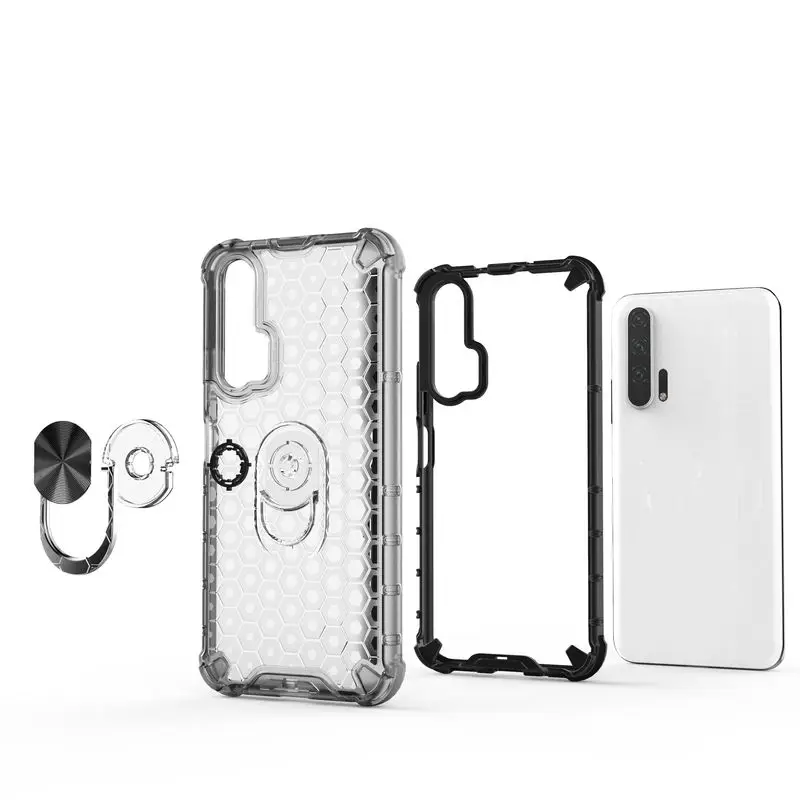 

HuaWei Honor 20 Pro Case high quality Honeycomb With finger Ring Stand Case For Honor 20 Pro frame Airbag Soft TPU Back Cover