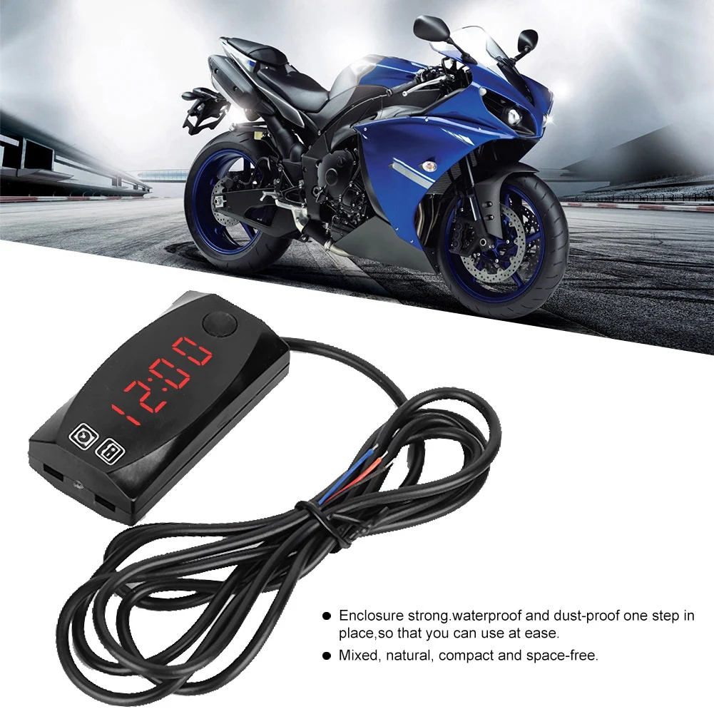Вольтметр 2 в 1 светодиодный для мотоцикла с большим электронным дисплеем