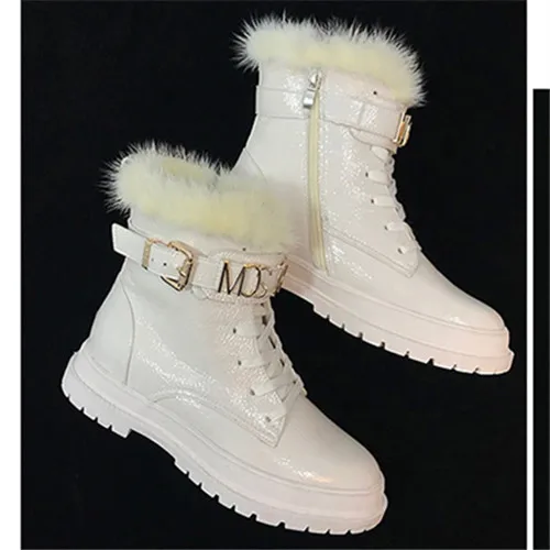 Зимние Ботинки Martin в Корейском стиле на плоской подошве с толстой норковой