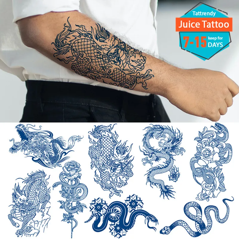 

juice tattoo long lasting dragon snake arm sleeve temporary tattoos for men boy women body art sexy tattoo fake waterproof