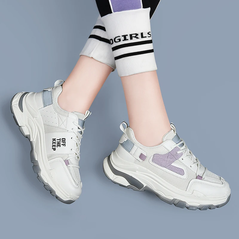 

Women Sneakers Fashion Mesh Chunky Sneakers Casual Shoes Autumn Comfortable Thick Sole White Dad Flats Platform Shoes running