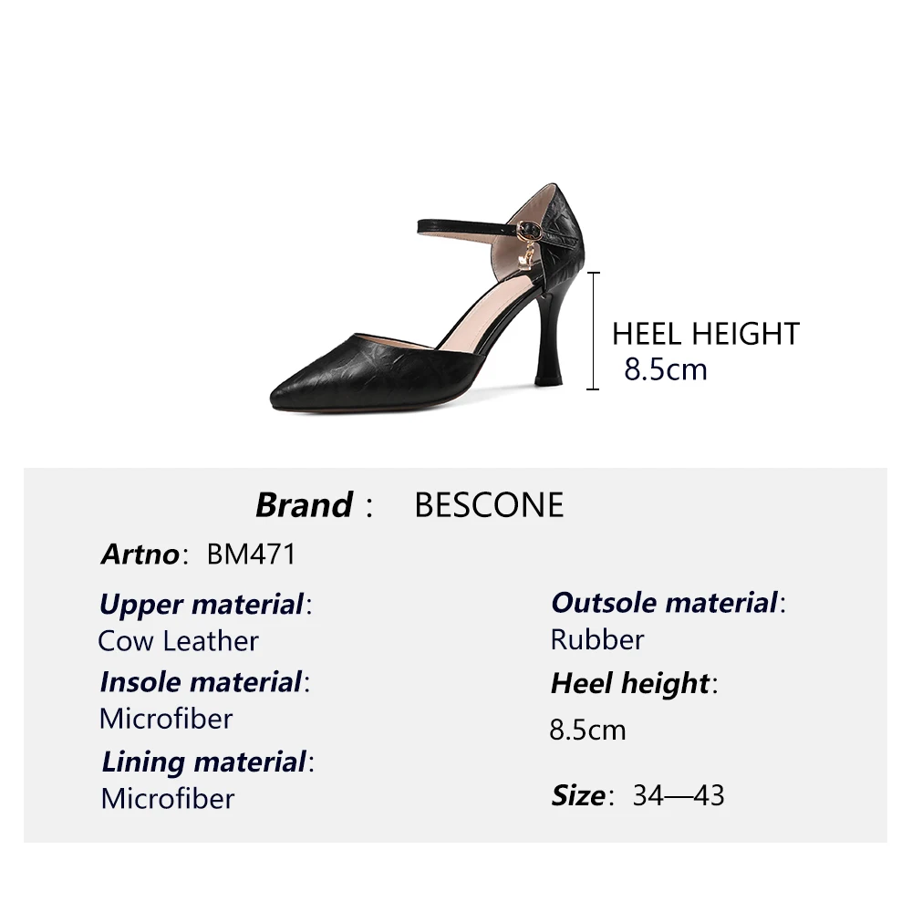 

Bescone Sexy Sandals Women Elegant Pendant Buckle Pointed Toe Print Decoration High Heels Fashion Genuine Leather Shoes BM471