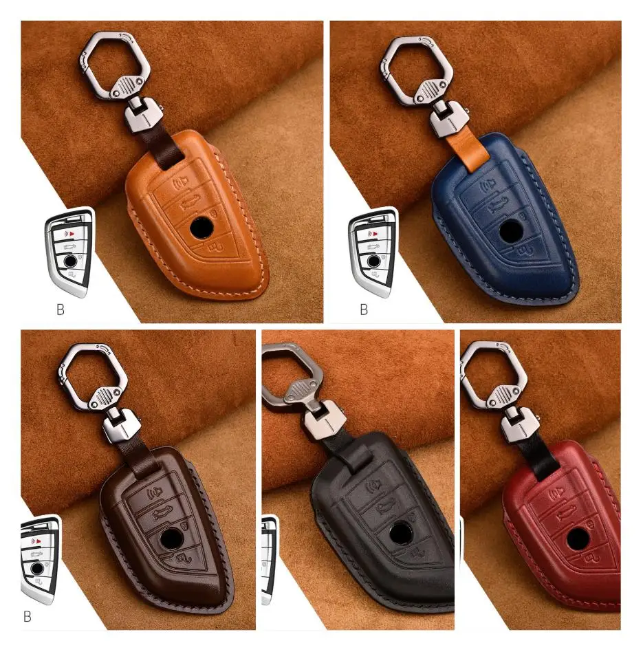 

1pcs Genuine Leather Car Remote Key Cover key Case for BMW X1 X5 X6 F15 F16 F48 BMW 1 / 2 Series blade KeyChain