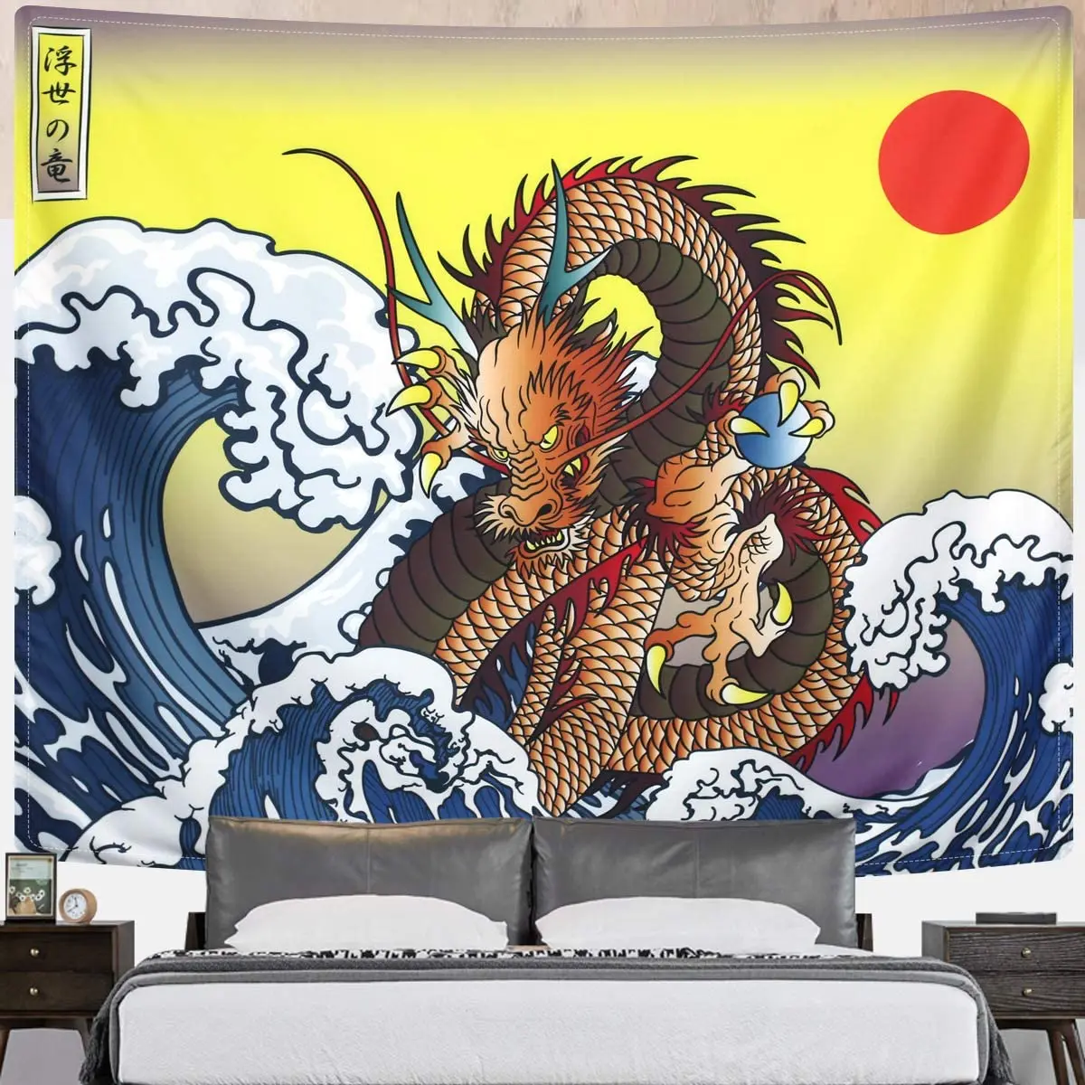 Японский настенный подвесной гобелен Ukiyoe с изображением большой волны канагава