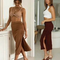 women sexy double sided split knit fashion slim thin pleated lace bag hip long skirt plus size