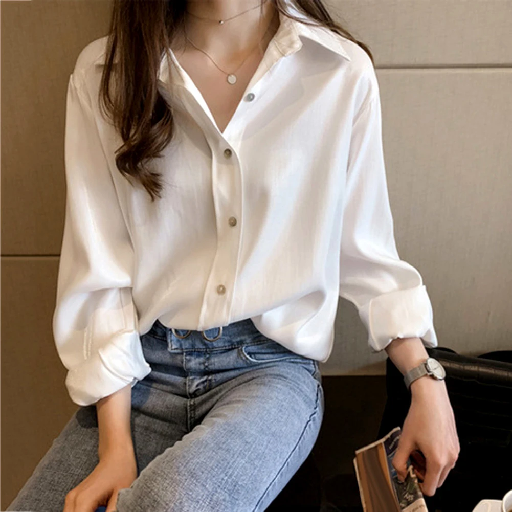 Размера плюс M 4XL Женские однотонные Цвет с длинными рукавами и отложным