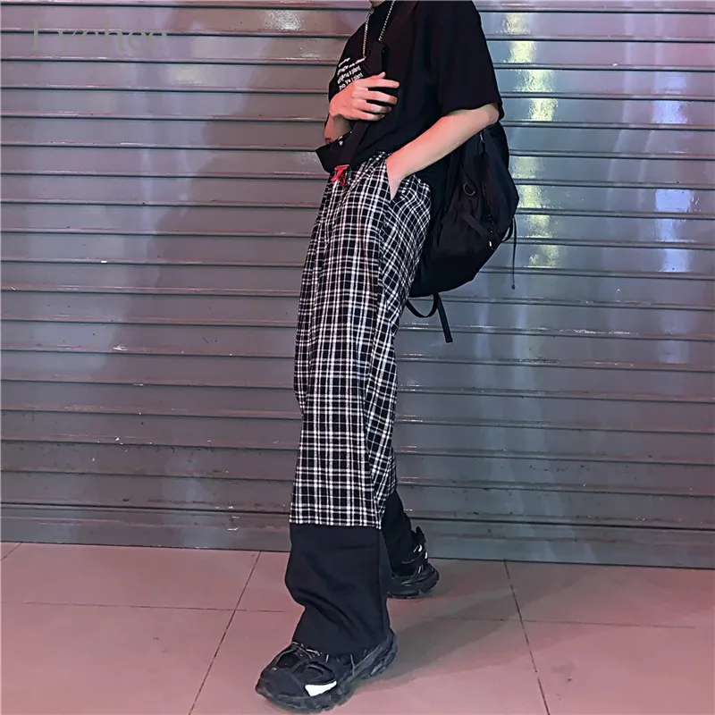 Женские клетчатые брюки Lychee в стиле Харадзюку свободные осенние женские с