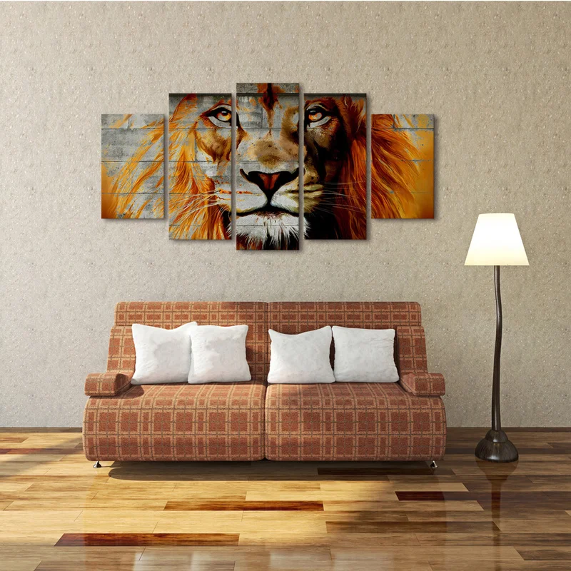 5 Pieces Printed Abstract Big Strong Lion Pictures Animal Wild Life Canvas Painting Posters Wall Art for Home Decoration | Дом и сад