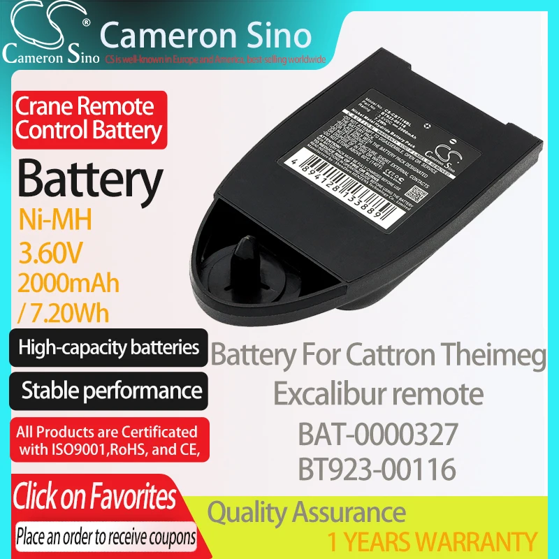 

CameronSino Battery for Cattron Theimeg Excalibur remote fits BAT-0000327 BT923-00116 Crane Remote Control battery 2000mAh 3.60V