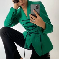 autumn winter stylish bandage tops coat for women solid color casual jackets elegant streetwear jacket female office lady