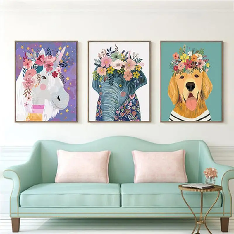 

GATYZTORY 3pc/Set Painting By Number Cartoon Animals HandPainted Kits Drawing Canvas DIY Oil Pictures Landscape Home Decor