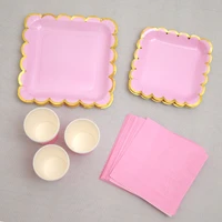 50pcs pink theme birthday party wedding tableware supplies pure baby shower decorations disposable square plates cups napkins
