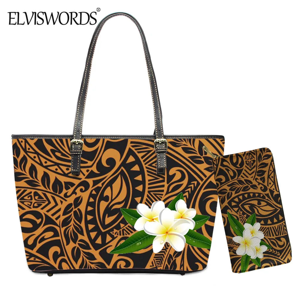 

ELVISWORDS, полинезийский этнический узор, Женская винтажная сумка с принтом, сумка-тоут и кошелек для девочек-подростков, Повседневная Уличная ...