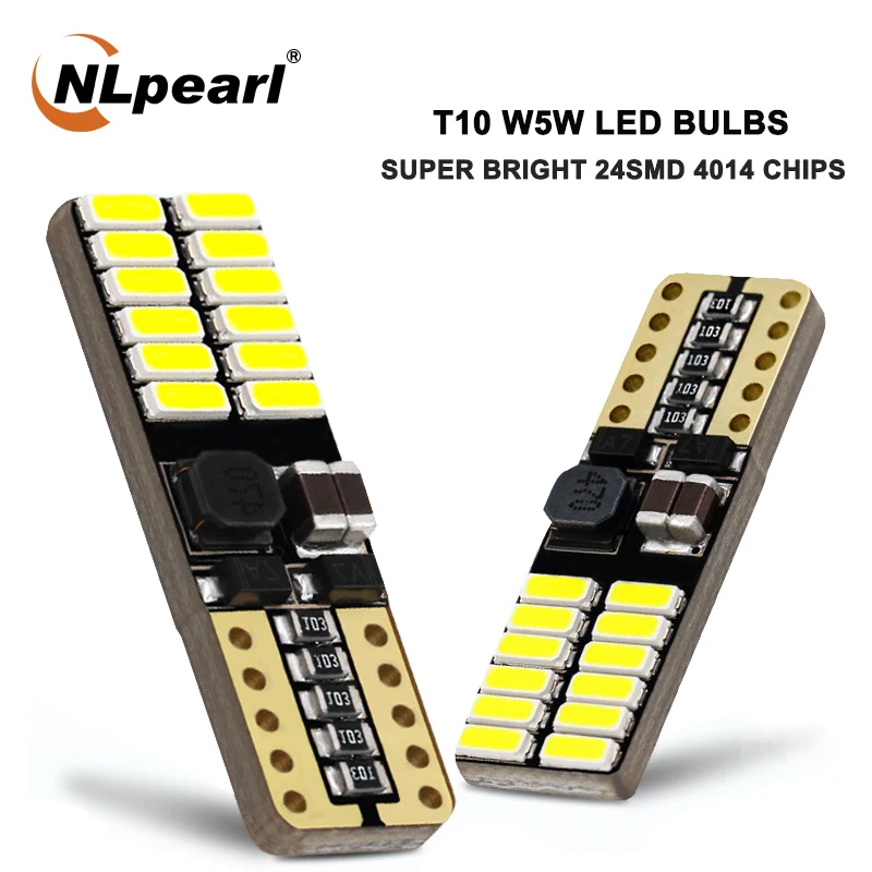 

NLpearl 10x Signal Lamp T10 W5W 194 Led Bulbs 24SMD 4014 W5W Canbus Chips Car Interior Instrument Lights License Plate Light 12V