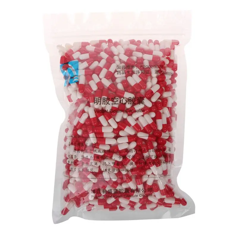 

1000Pcs Empty Hard Gelatin Capsule MedicineCapsule 0#Red And White Empty Pill Vitamins Personal Health Care Pill Cases Splitters