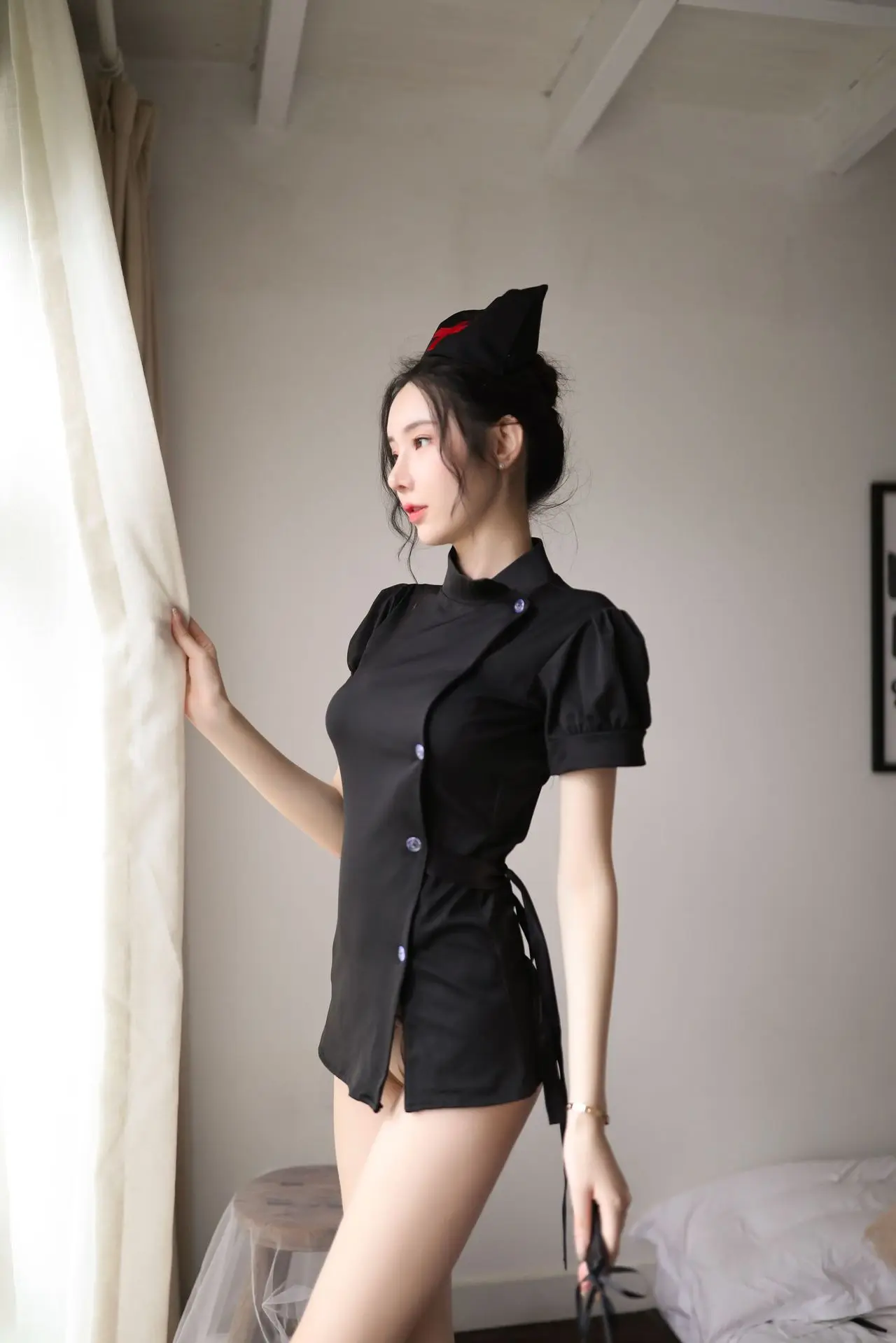 

2021 Sexy lingerie maid nurse uniform perspective temptation suit sexy chestless suspender skirt nightclub cosplay party lover