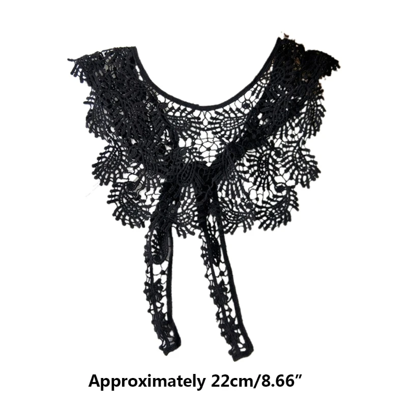 

Women Crochet Fake Collar Shawl Wrap Embroidery Paisley Floral Knotted Mini Cape
