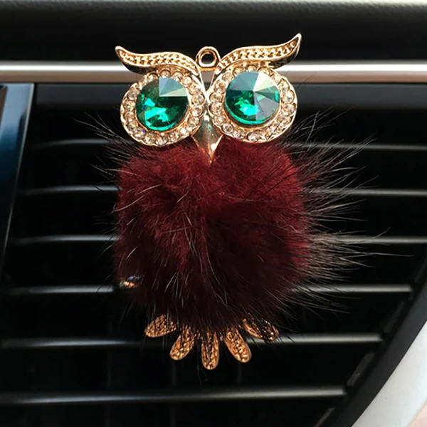 wine red Алмазный мех Сова автомобильный освежитель воздуха Авто выход духи клип приятный аромат автомобильный диффузор Bling автомобильные аксессуары Интерьер Декор подарки - Название цвета: wine red