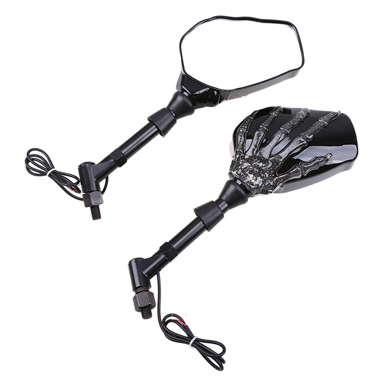 Зеркало заднего вида для мотоцикла POSSBAY 10 мм с черепом СВЕТОДИОДНЫЙ ПОВОРОТНЫЙ