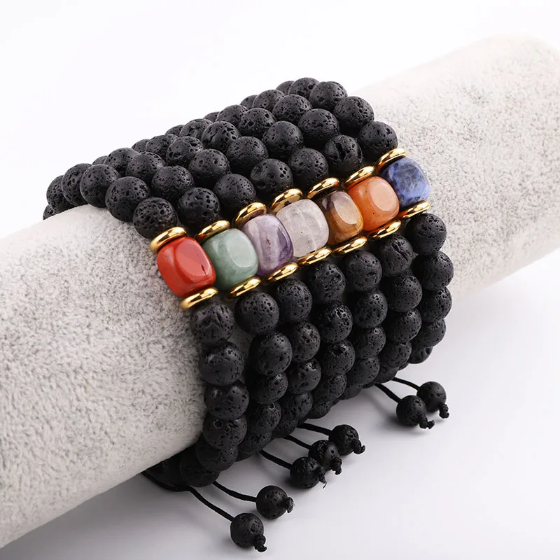 

New Fashion 7 Chakra Energy Stone Beads Braided Lava Macrame Bracelet Jewelry Men Women