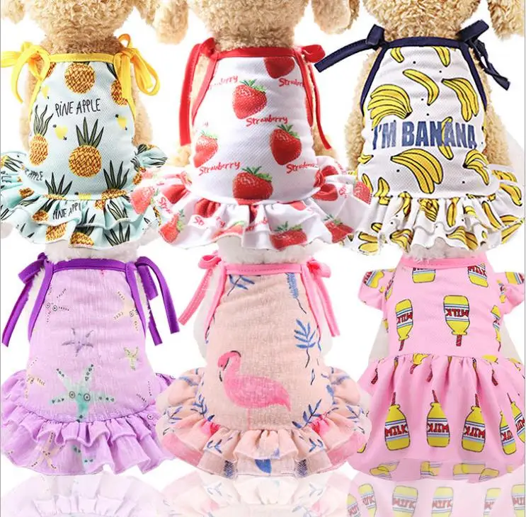 

Summer fruit pet clothes Cute Small pet dog cat Dress Strawberry banana printed VIP Teddy puppy dog clothes