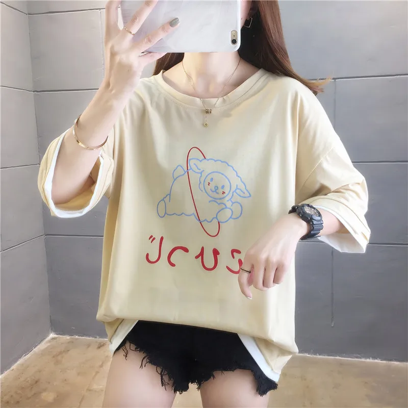 

Fashion Oversized T Shirt for Women Summer cartoon Print Tshirt Casual Short Sleeve cotton white Graphic Tops T-shirt Clothes