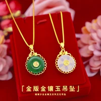 korean fashion gold color necklace pendant no chain womens jade stone green emerald gemstone jewelry party birthday gift